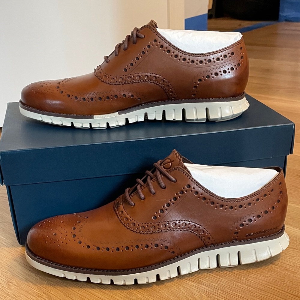 Cole Haan British Tan Brogue Oxfords with White Sole